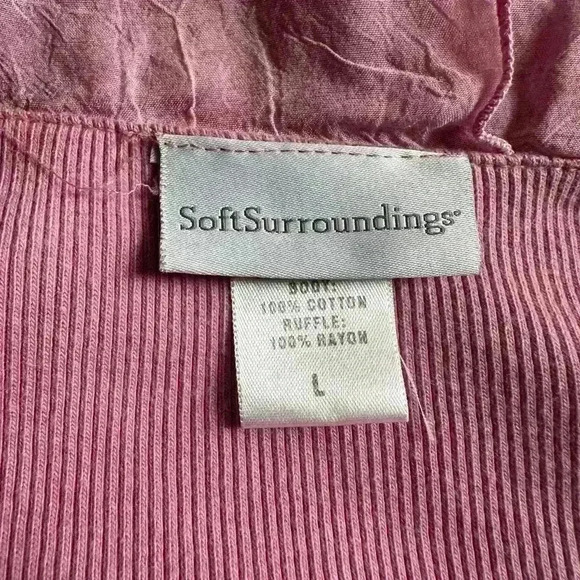 Soft Surroundings Ruffle Pink Lightly Acid Wash Top - Size Large - Picture 6 of 10